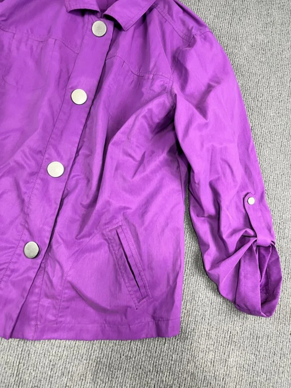 Additions By Chicos Womens Purple Button-Front Jacket Roll-Tab Sleeves Size 3 - Picture 2 of 10